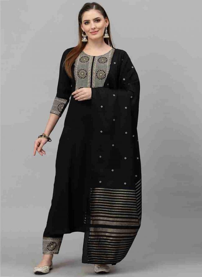 Rayon Black Festival Wear Embroidery Work Readymade Salwar Suit